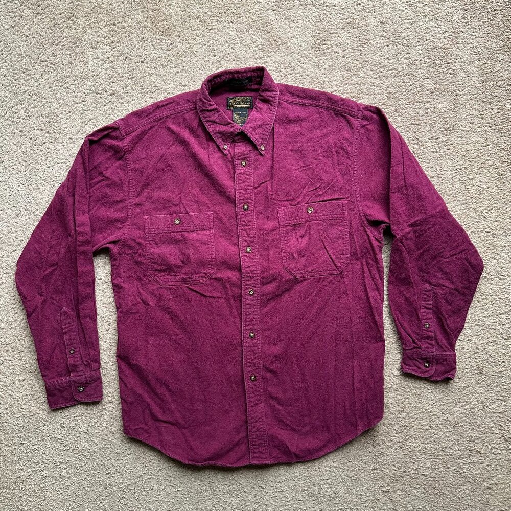 Eddie Bauer Shirt Mens Large Vtg Bainbridge Flannel Button Down Long Sleeve Red